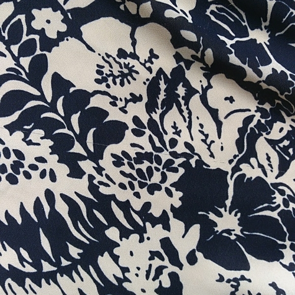 J. G. Hook Floral Tropical A-Line Lined Midi Skirt 10 Navy Blue Cream - Picture 9 of 14